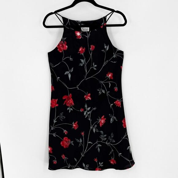 Vintage Jodi Michaels black red floral dress 90s size 11 whimsigoth - Picture 1 of 5